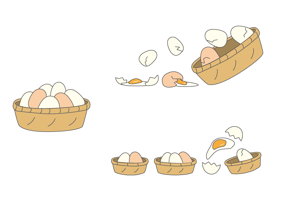 卵は一つのカゴに盛るなのイラスト